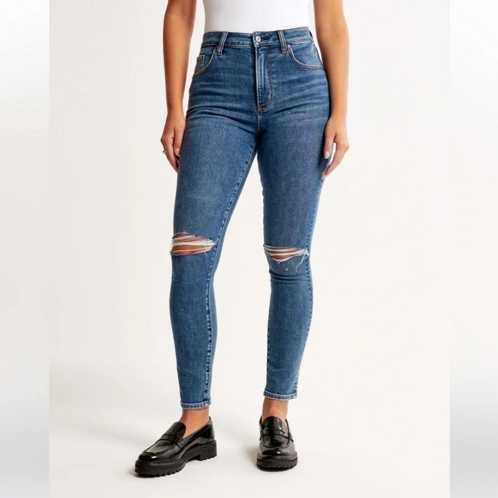Abercrombie Curve Love High Rise Super Skinny Ankle Jean MEDIUM DESTROY, 31 LONG - Picture 3 of 16